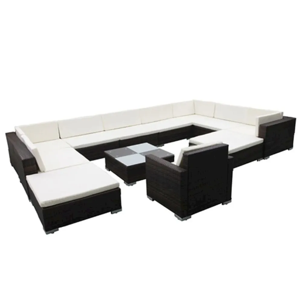 12 Piece Garden Lounge Set with Cushions Poly Rattan Brown, 42091