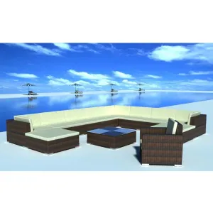 12 Piece Garden Lounge Set with Cushions Poly Rattan Brown, 42091