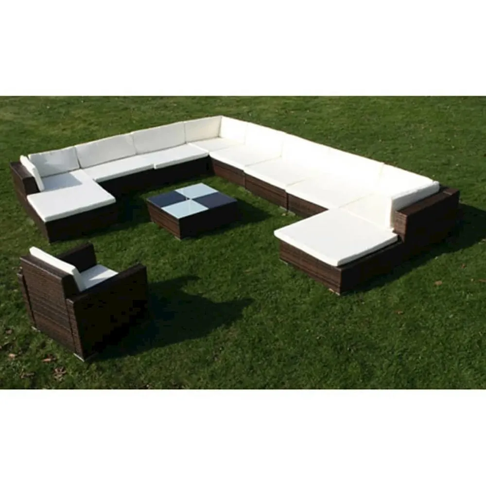 12 Piece Garden Lounge Set with Cushions Poly Rattan Brown, 42091