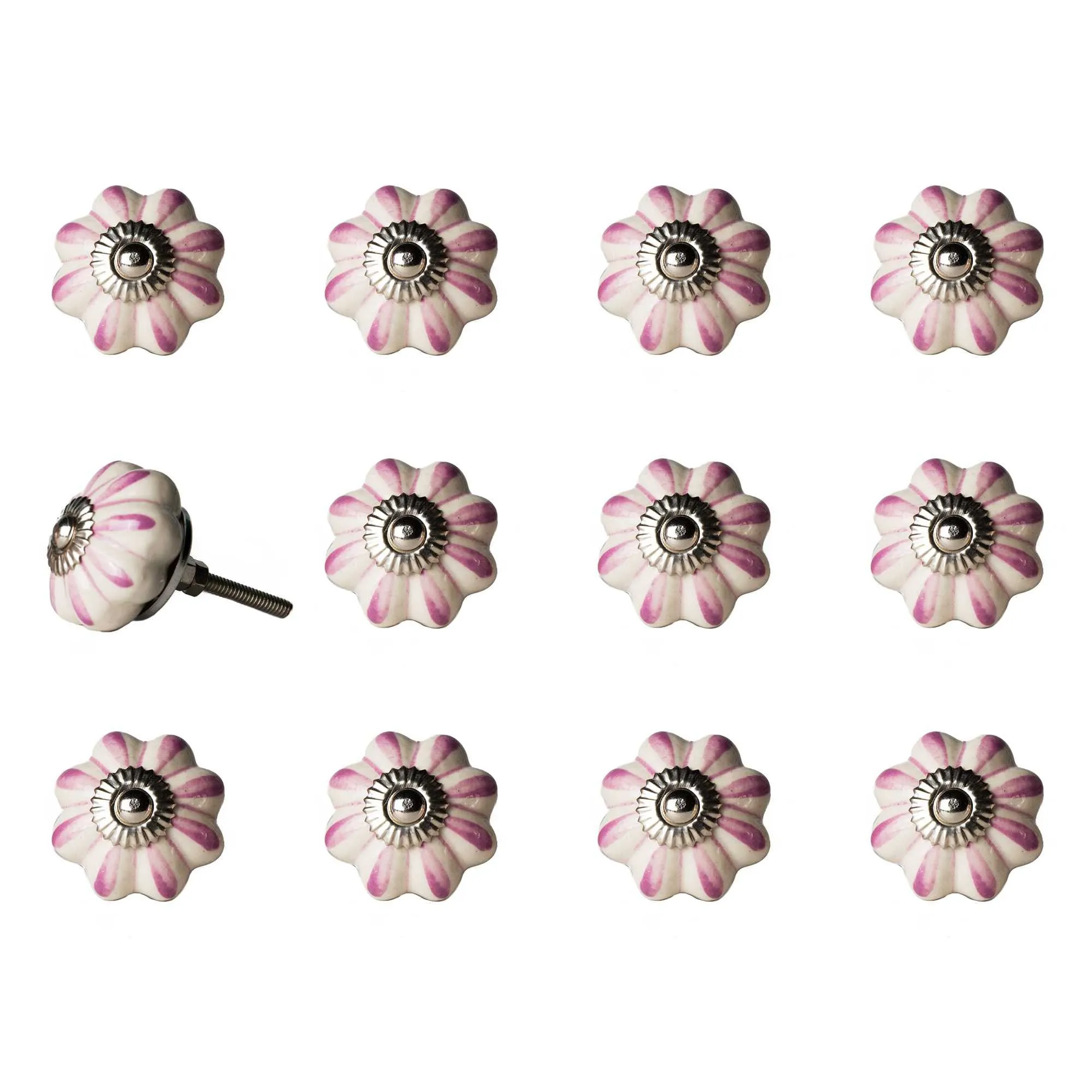 1.5" X 1.5" X 1.5" Cream Pink And Silver  Knobs 12 Pack