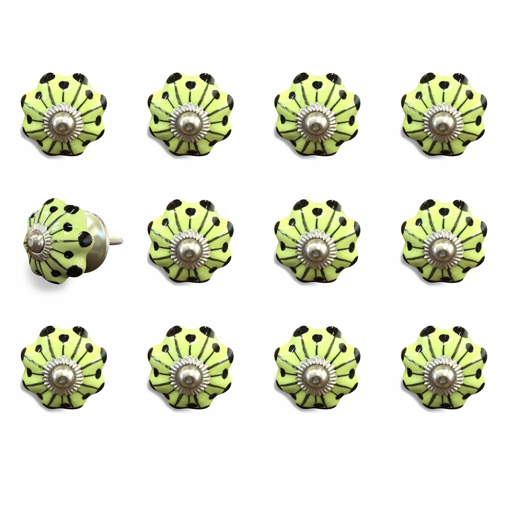 1.5" X 1.5" X 1.5" Yellow Green And Silver  Knobs 12 Pack