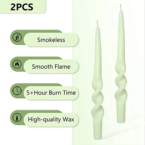 2-Pack of High-Performance, Long-Lasting, Smoke-Free & Drip-Free Spiral Wax Candles - Ideal for Relaxation, Ambiance, and Special Occasions - 5 Hour Burn Time,9.5 Inches Tall… (Green)