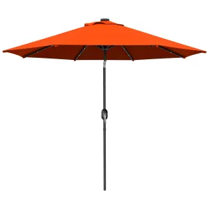 2.7m Outdoor Patio Garden Umbrella Parasol with Tilt Crank and 24 LEDs Lights, Orange