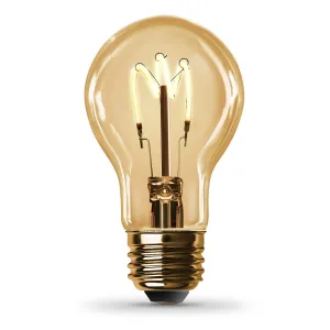 4.5W (40W Replacement) AT19 E26 Curved Filament Amber Glass Vintage Edison LED Light Bulb, Warm White