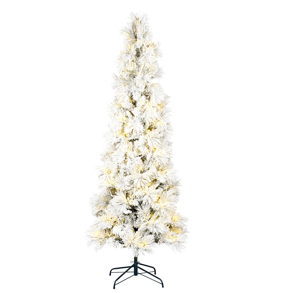 7.5' x 37" Flocked Atka Pencil Artificial Christmas tree Warm White Dura-Lit LED