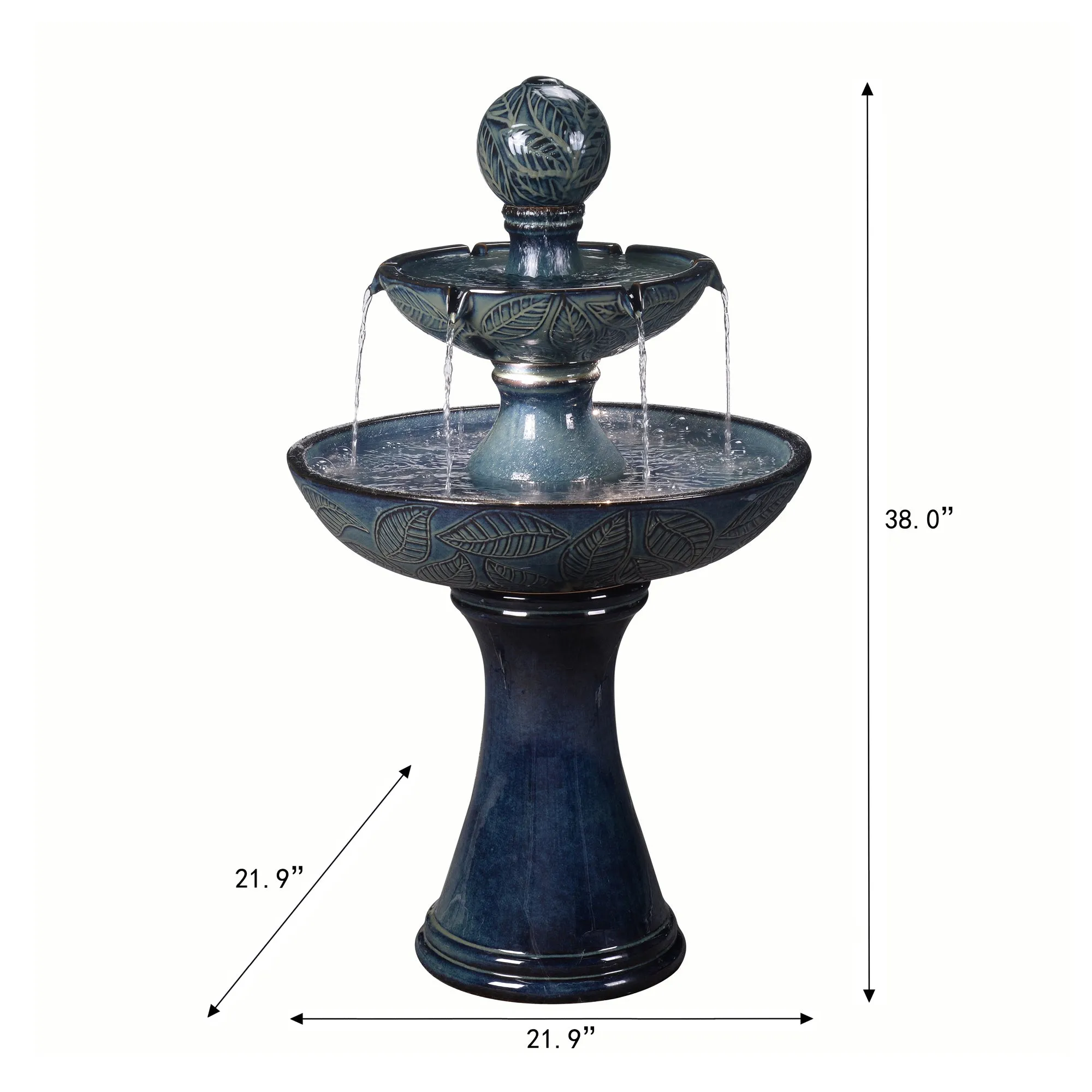 79586-01-BB -  Enchanting Blue 2 Tier Ceramic Fountain with Lights: Serenity in Every Cascade