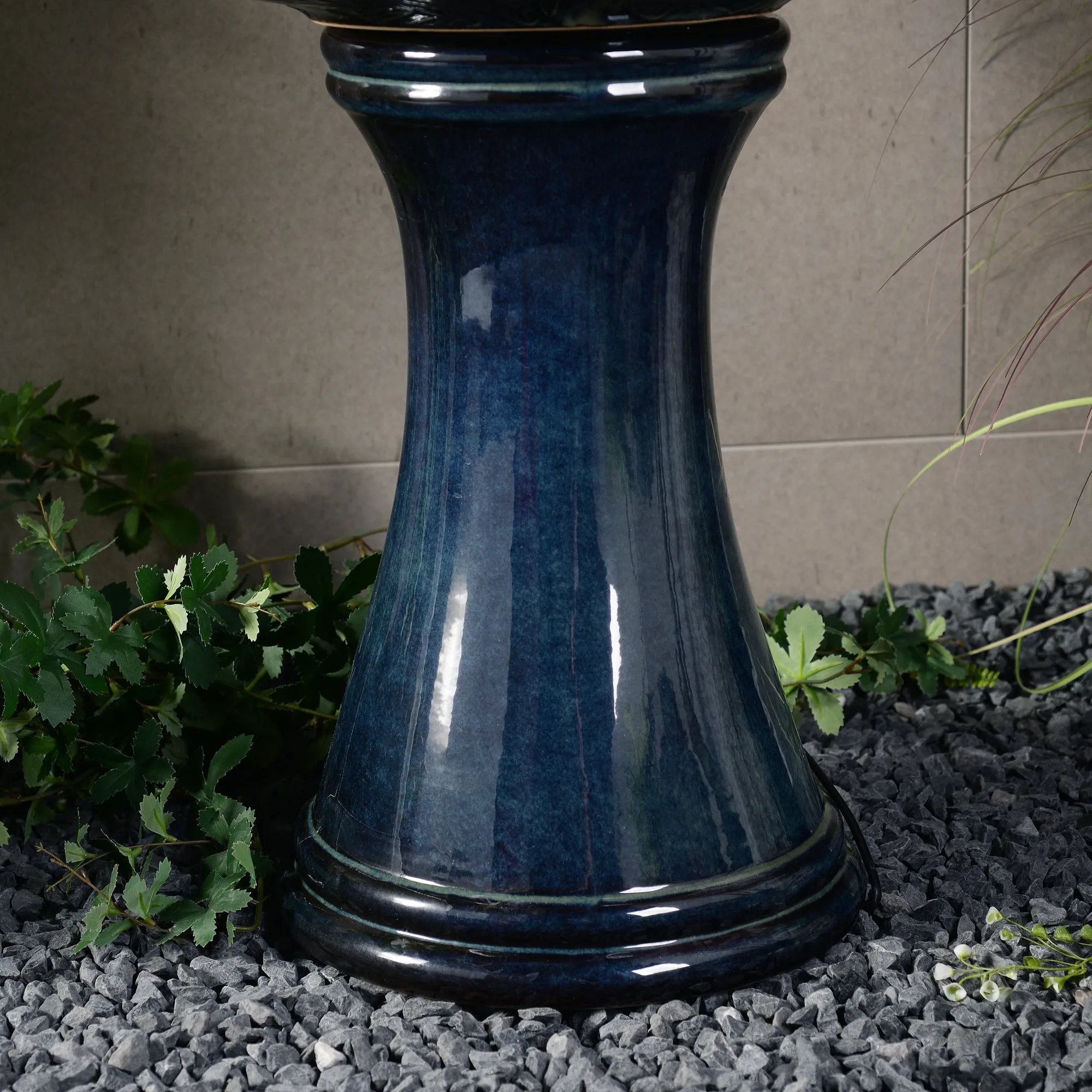 79586-01-BB -  Enchanting Blue 2 Tier Ceramic Fountain with Lights: Serenity in Every Cascade