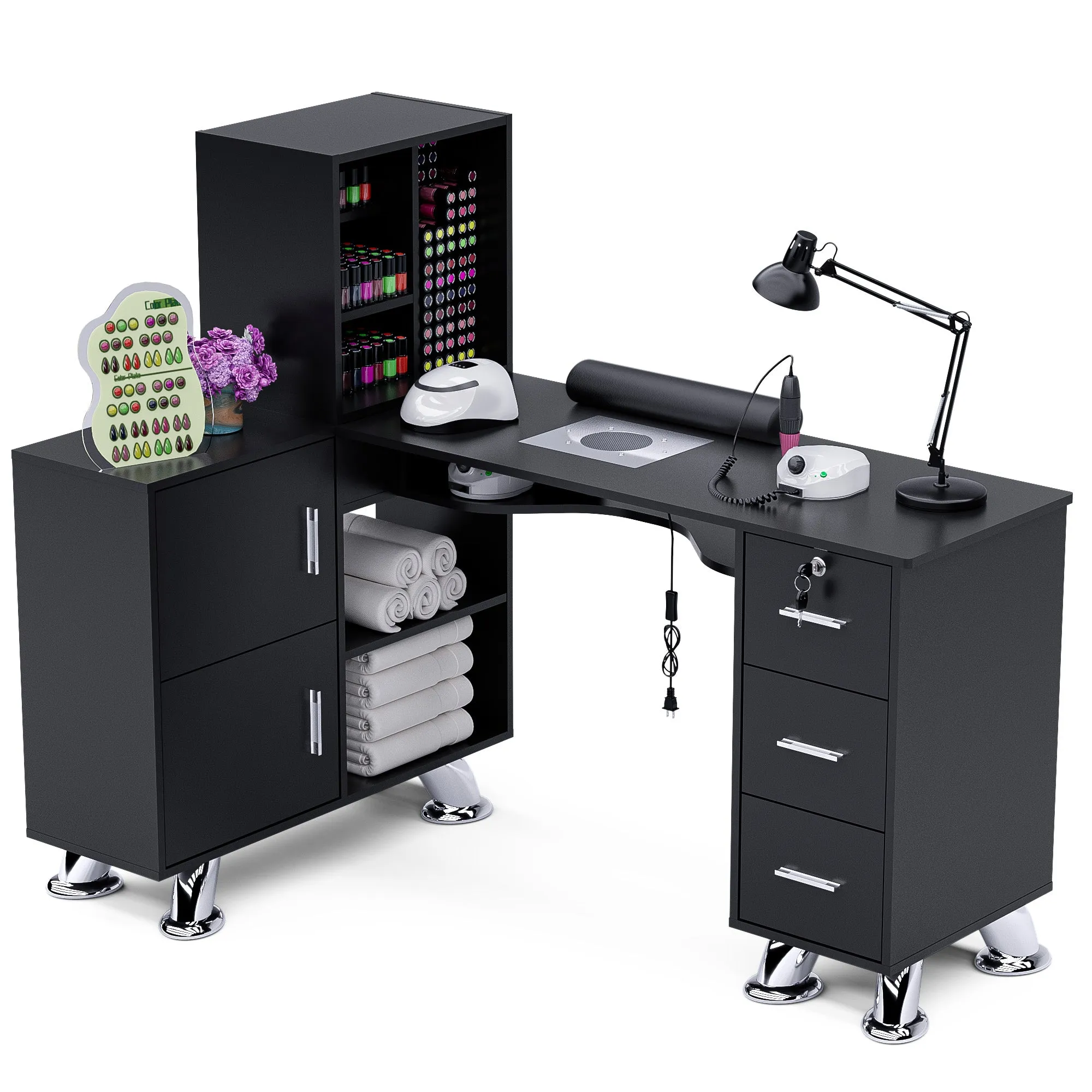 Advwin L-Shaped Manicure Table with Drawers Shelves(Pre-sale, ETA Dec 20)