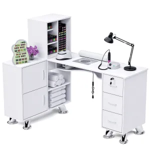 Advwin L-Shaped Manicure Table with Drawers Shelves(Pre-sale, ETA Dec 20)