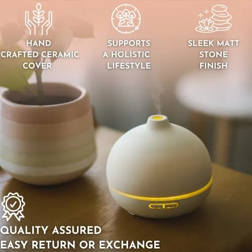 Ajna Ceramic Essential Oil Diffuser for Home and Office - 3 in One Easy to Use 500ml Stone