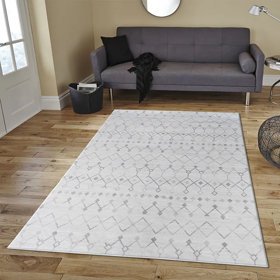 Akar Boho White Waterproof Rug