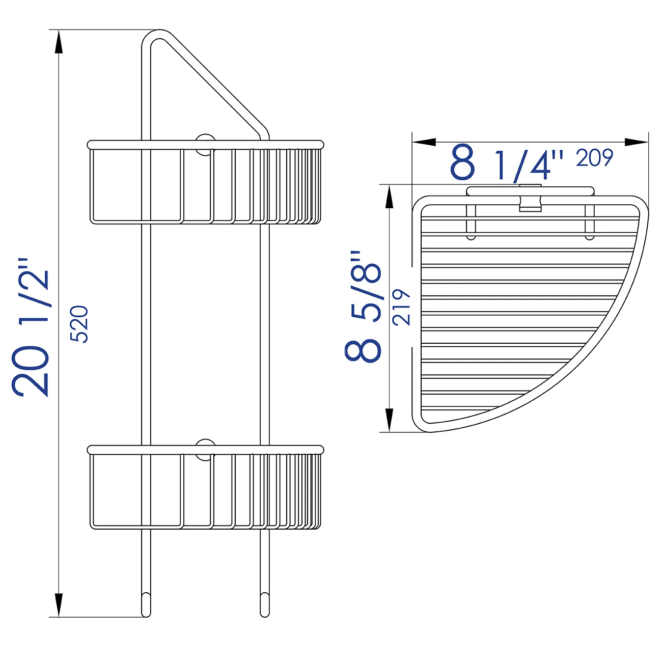 ALFI AB9532 Polished Chrome Corner Mounted Double Basket Shower Shelf Accessory