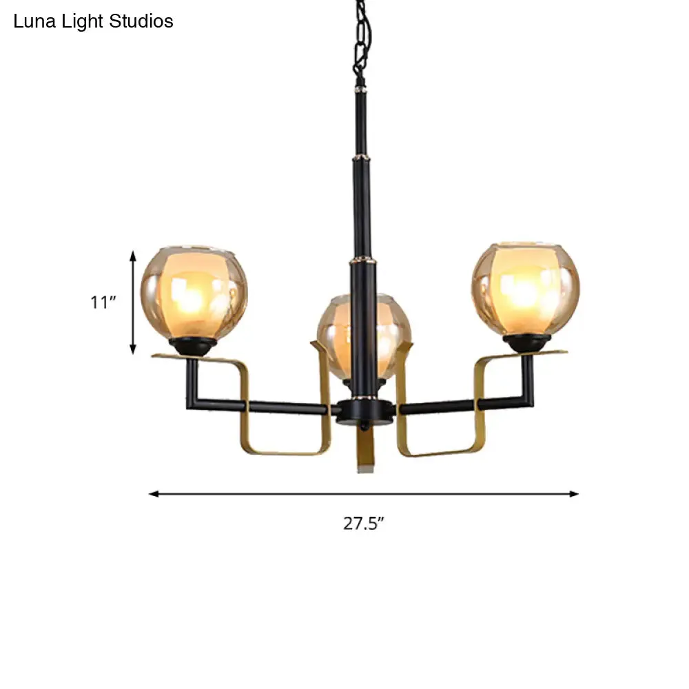 Amber Glass Pendant Chandelier - Traditional Black Bubble - Multiple Lighting Positions - Bedroom Ceiling Fixture