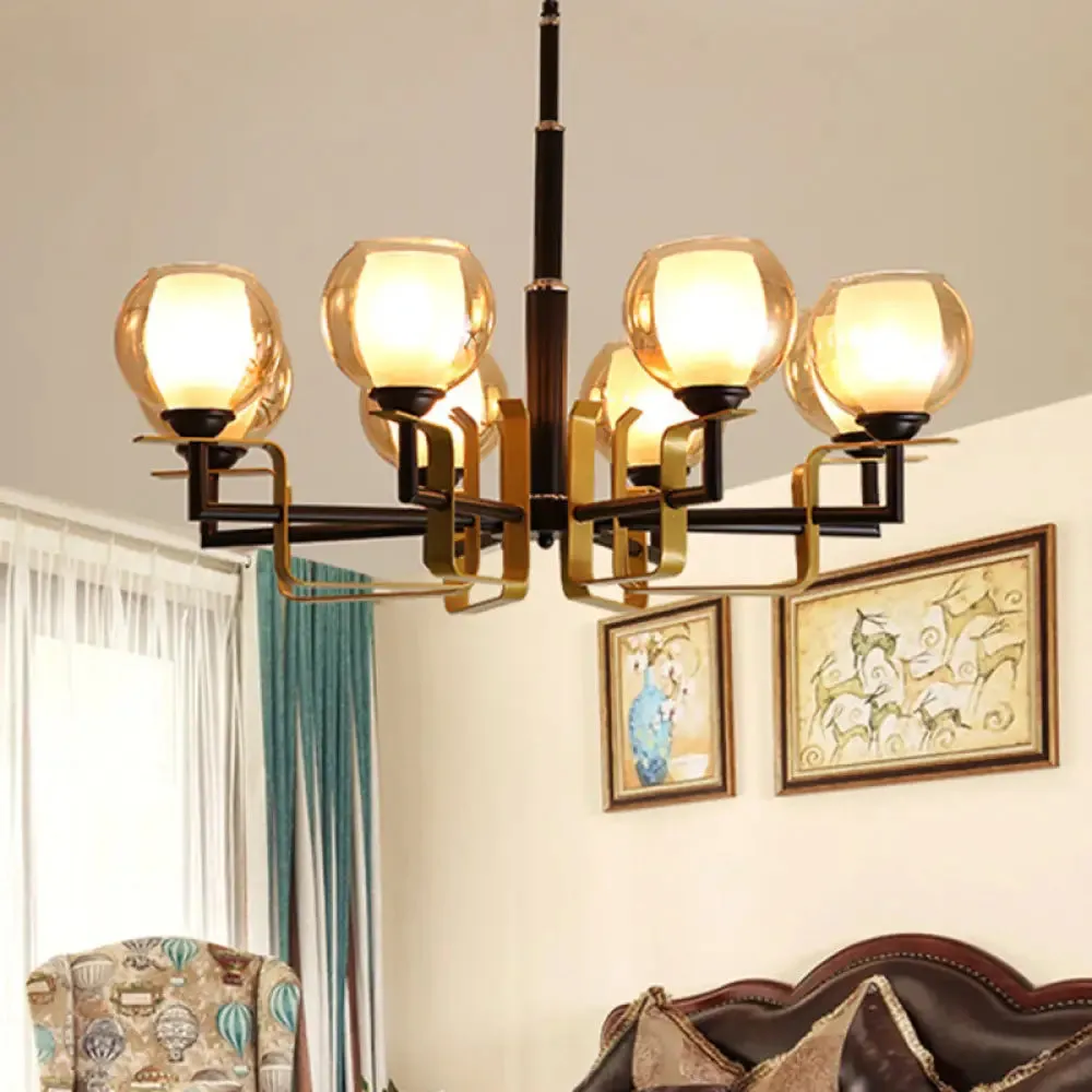 Amber Glass Pendant Chandelier - Traditional Black Bubble - Multiple Lighting Positions - Bedroom Ceiling Fixture