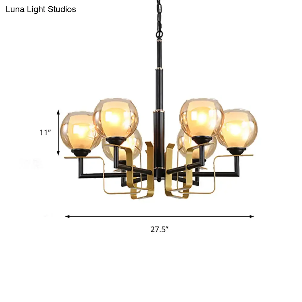 Amber Glass Pendant Chandelier - Traditional Black Bubble - Multiple Lighting Positions - Bedroom Ceiling Fixture