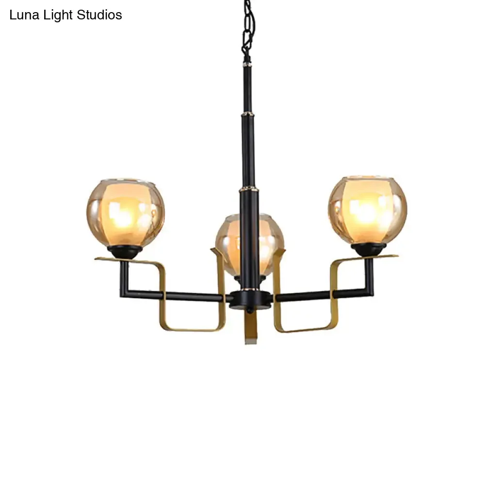 Amber Glass Pendant Chandelier - Traditional Black Bubble - Multiple Lighting Positions - Bedroom Ceiling Fixture