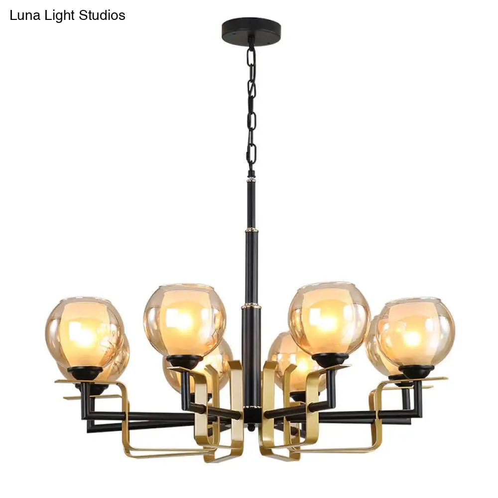 Amber Glass Pendant Chandelier - Traditional Black Bubble - Multiple Lighting Positions - Bedroom Ceiling Fixture