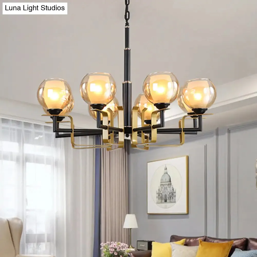 Amber Glass Pendant Chandelier - Traditional Black Bubble - Multiple Lighting Positions - Bedroom Ceiling Fixture