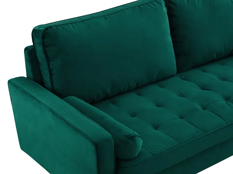 Anya 3 Seater Velvet Upholstered Cushion Sofa - Green