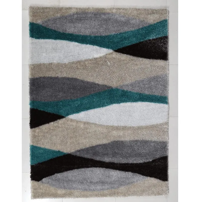 Aria Grey & Turquoise Soft Pile Shaggy Area Rug