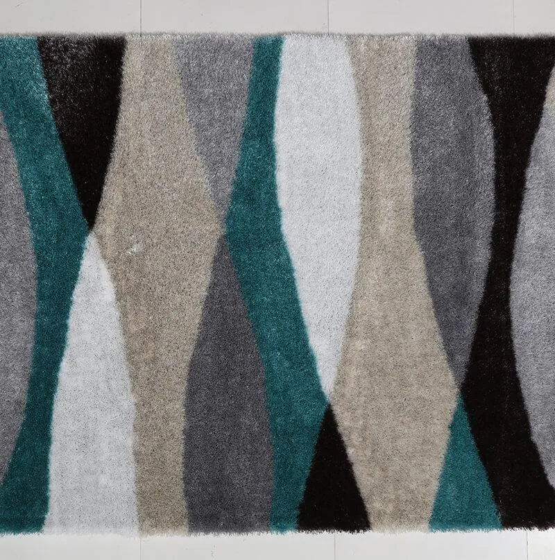 Aria Grey & Turquoise Soft Pile Shaggy Area Rug