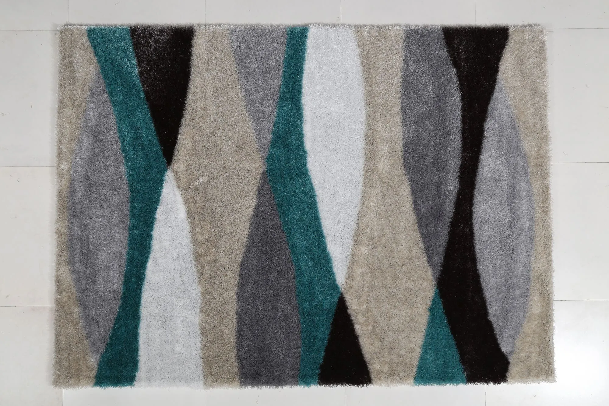 Aria Grey & Turquoise Soft Pile Shaggy Area Rug