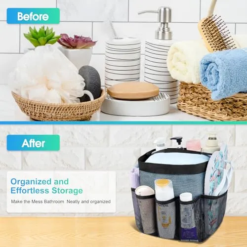 Attmu Mesh Shower Caddy Portable for College Dorm Room Essentials with 8 Pockets, Hanging Shower Caddy Dorm Basket, Quick Dry Shower Bag for Bathroom