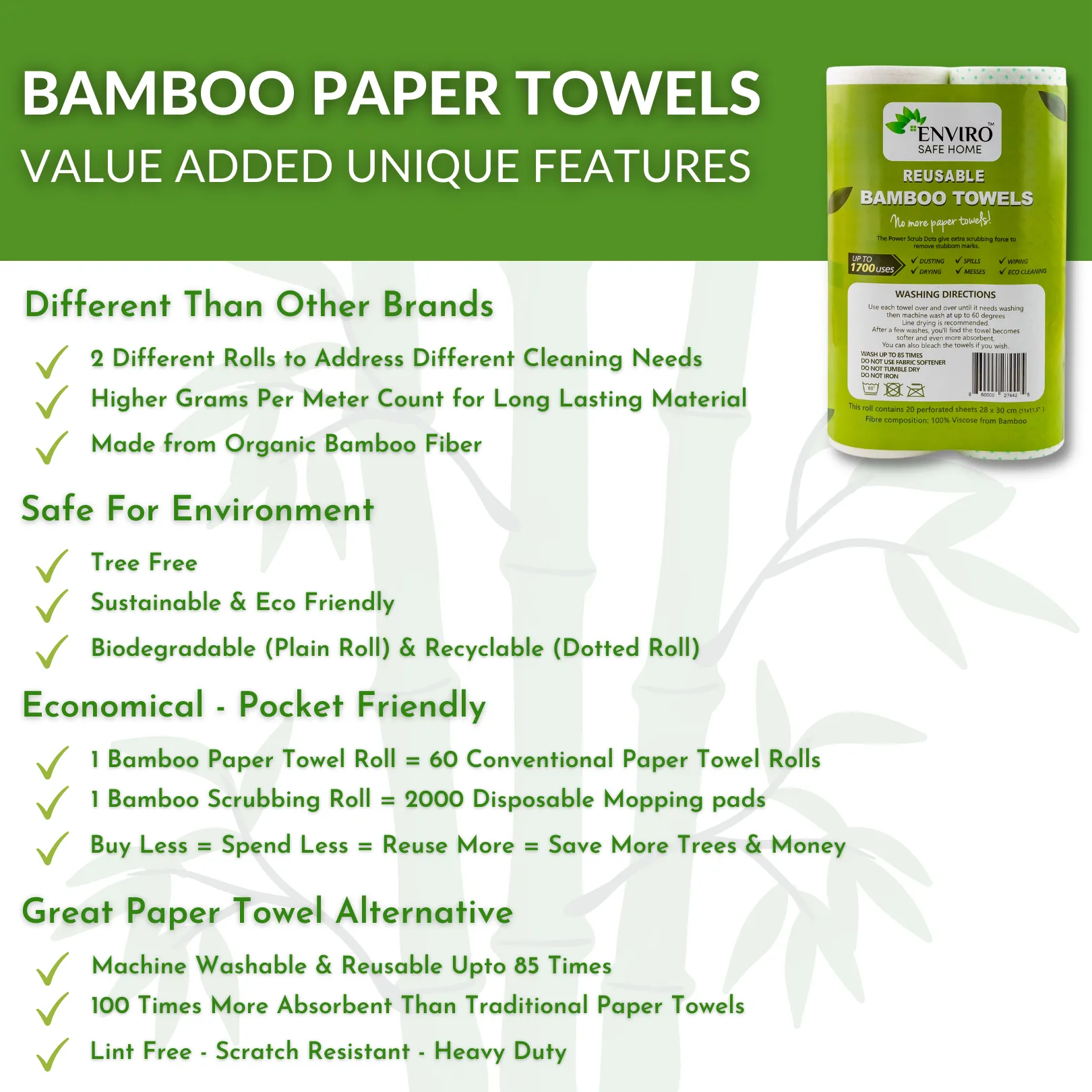 Bamboo Heavy Duty Washable Paper Towels