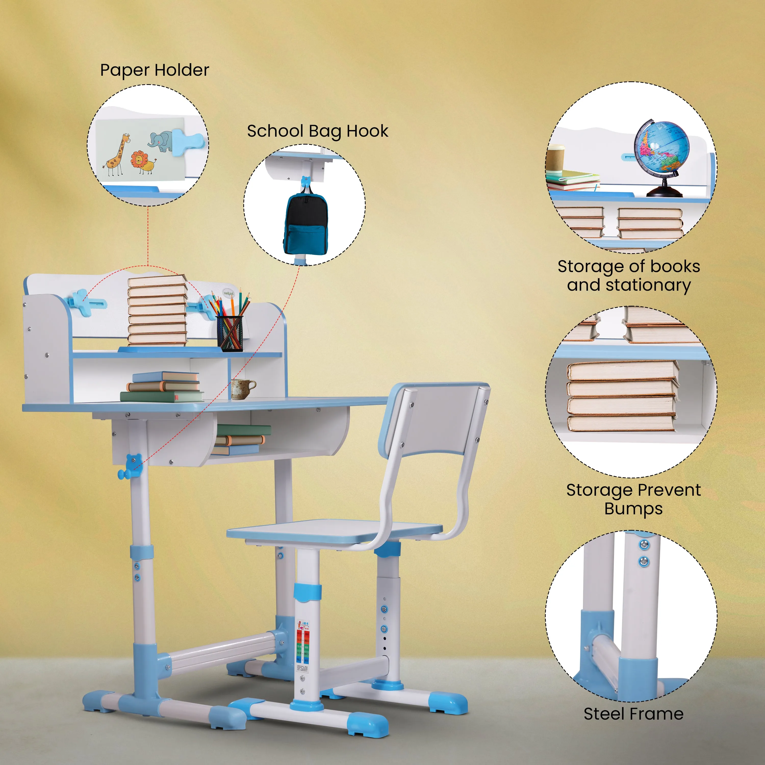 Baybee Multi Functional Kids Study Table for Students, Hight Adjustable Portable Desk and Chair set with Bookholder