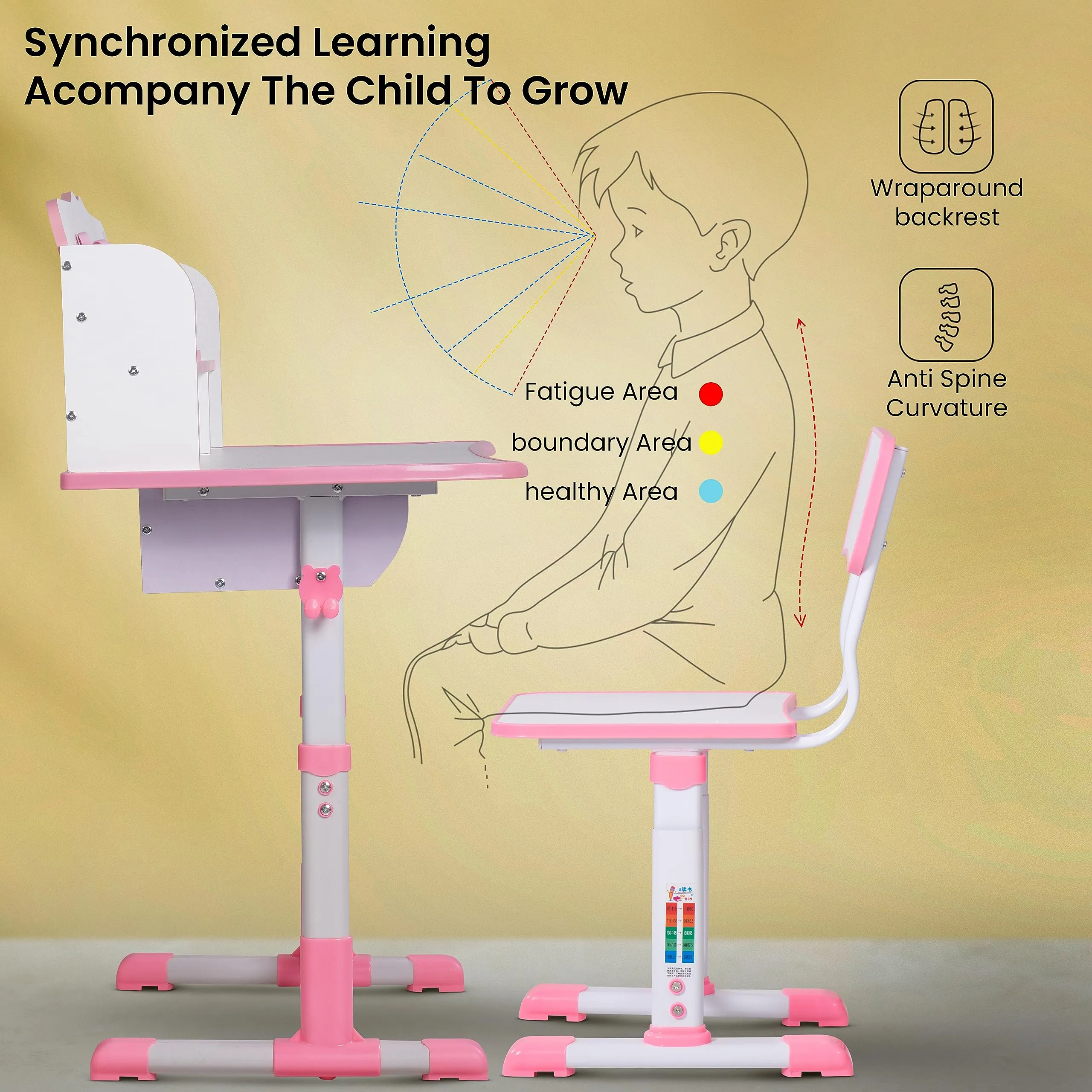 Baybee Multi Functional Kids Study Table for Students, Hight Adjustable Portable Desk and Chair set with Bookholder