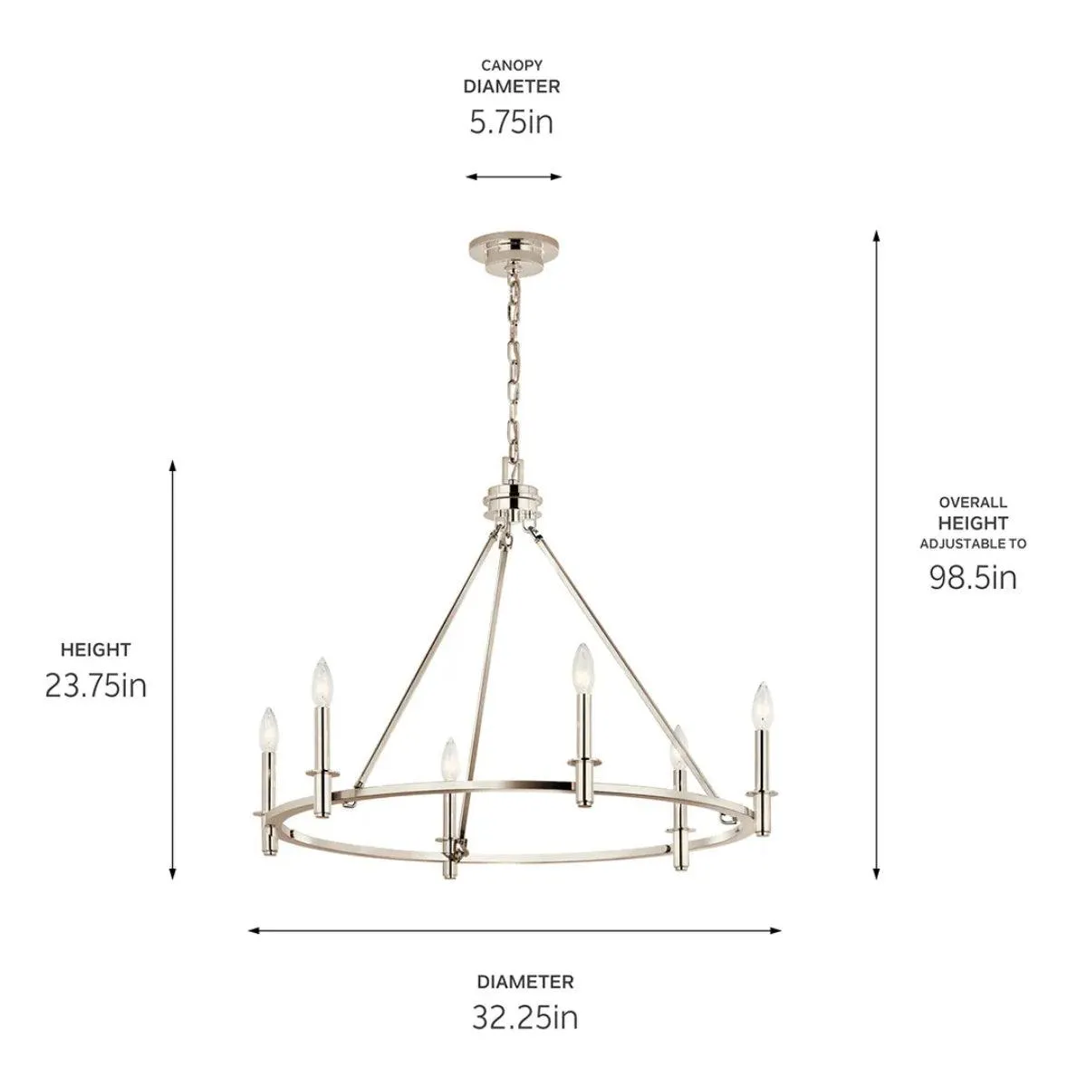 Carrick 32" 6-Light Chandelier 1-Tier, Polished nickel Finish