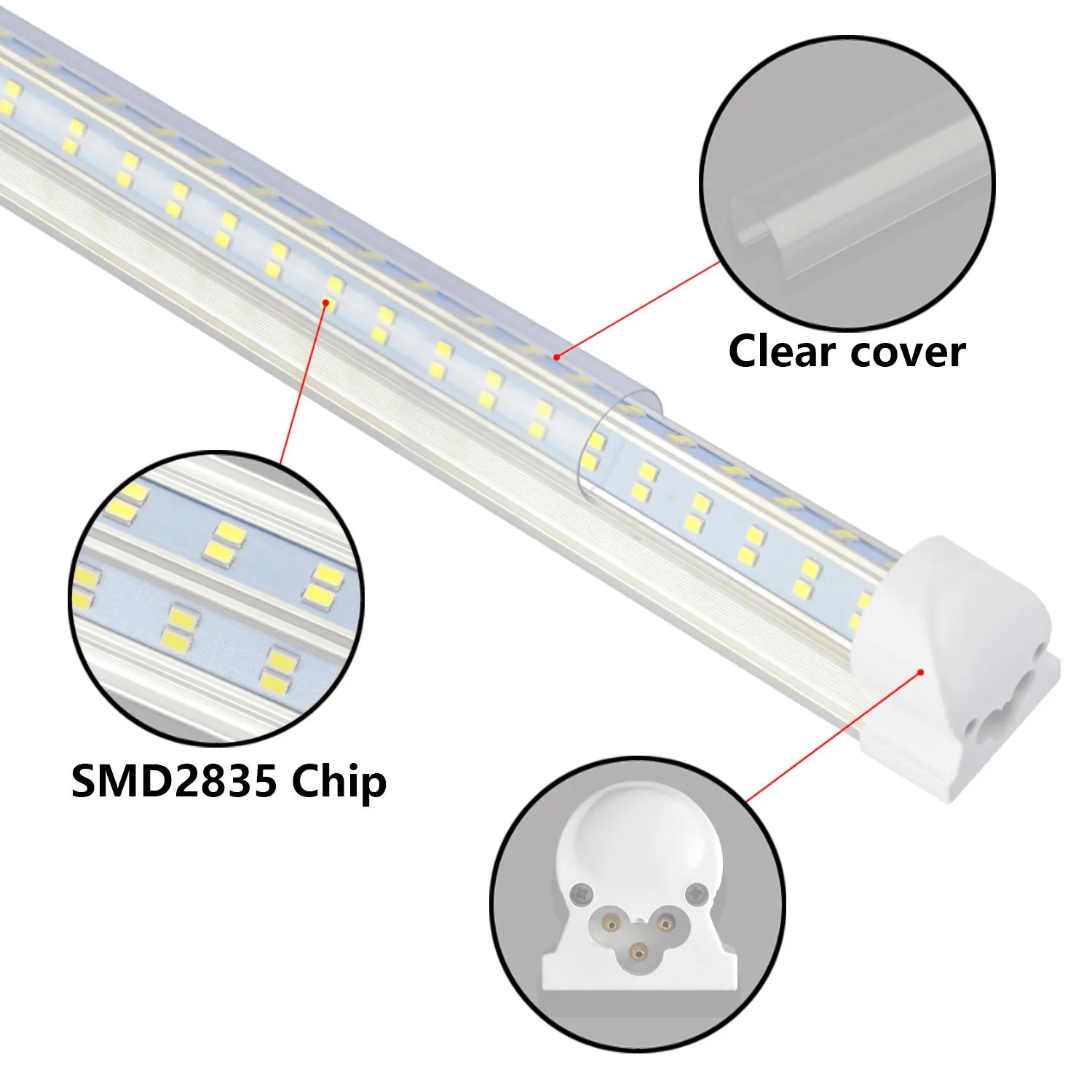 (CASE OF 25) Linkable LED T8 8ft 144w 21,888 Lumen CLEAR LENS (NO RF) Quad-Row w/Mounting Hardware