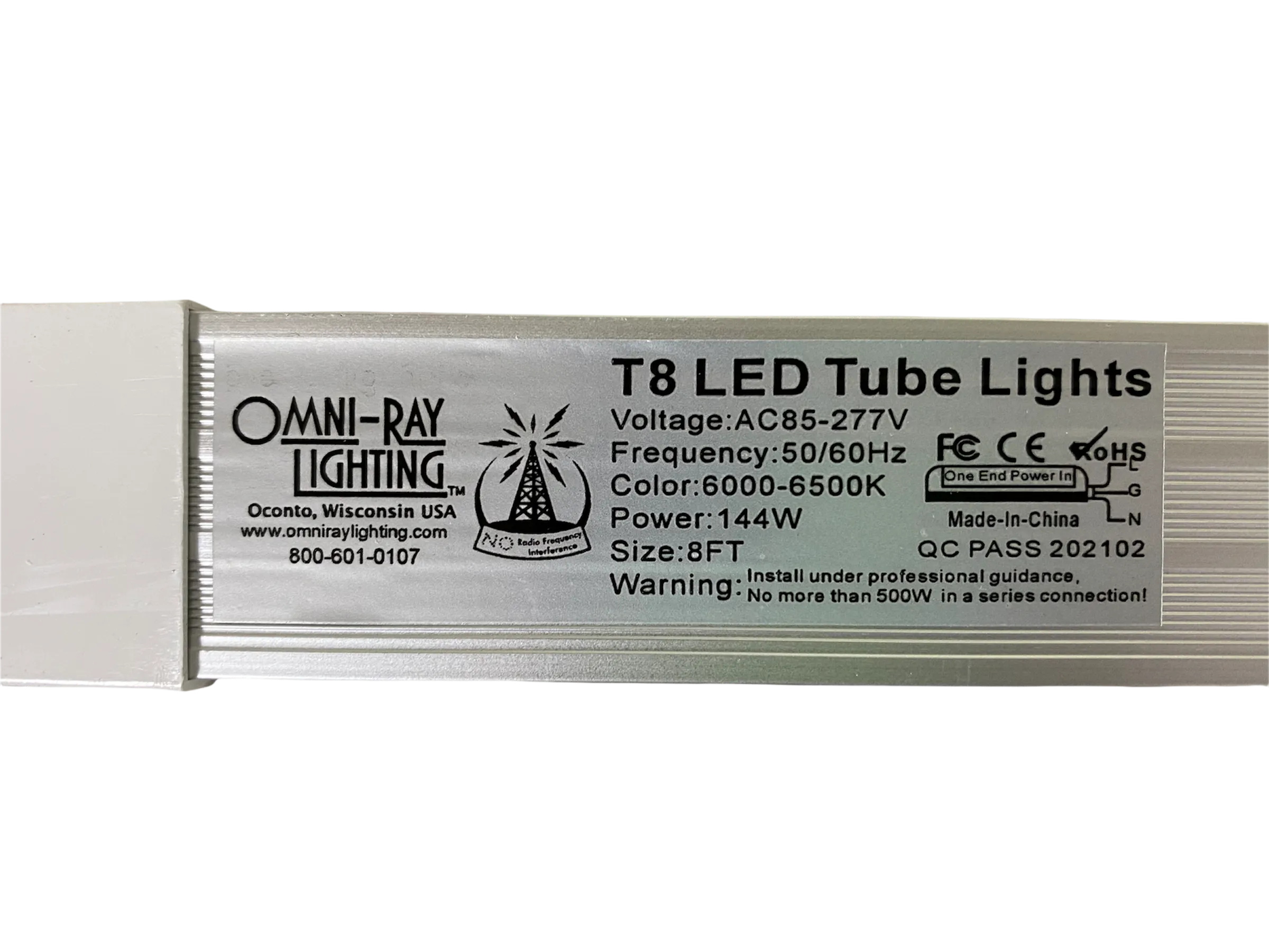 (CASE OF 25) Linkable LED T8 8ft 144w 21,888 Lumen CLEAR LENS (NO RF) Quad-Row w/Mounting Hardware