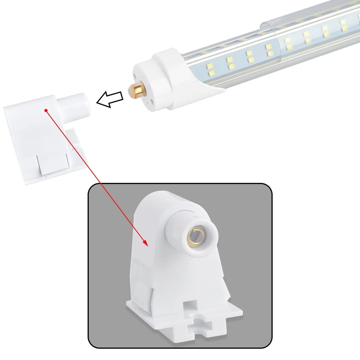 (CASE OF 25) R17d Rotating Ends T8 LED 8ft 144w 17,654 Lumen FROSTED LENS (NO RF) Quad-Row