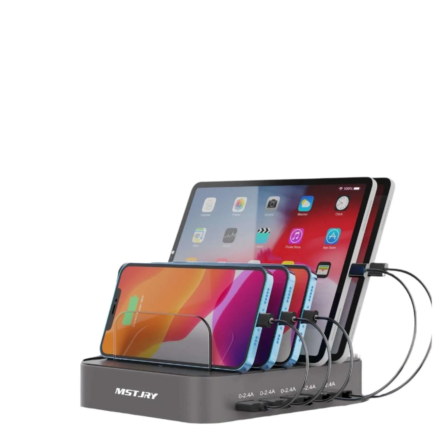 Charging Station for Multiple Devices,  5 Port Multi USB-A Charger Station