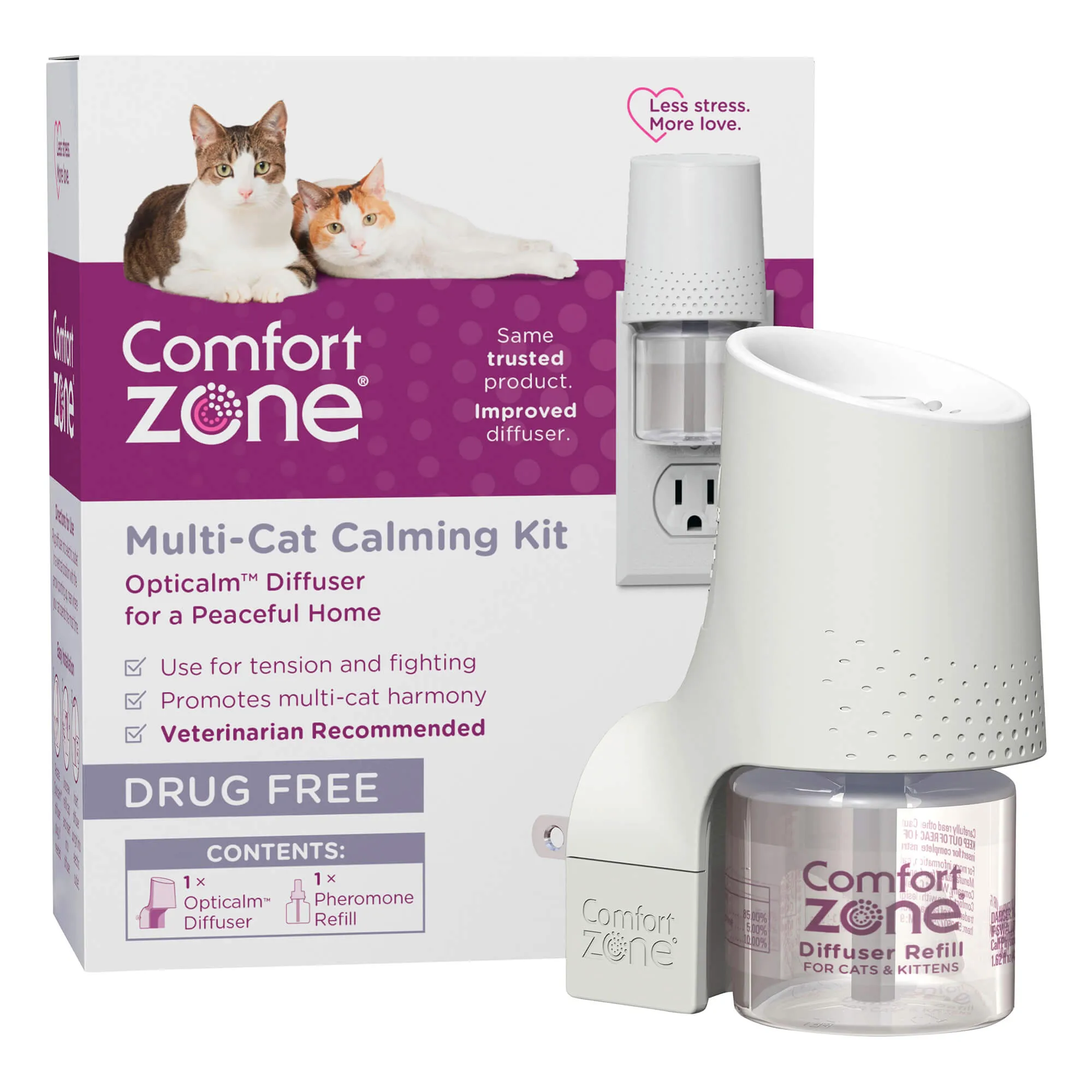 Comfort Zone Calming For Single and Multi-Cat Homes, Cat Pheromone, Single Diffuser Kit, 1 Diffuser, 1 Refill-48ml, New Formula