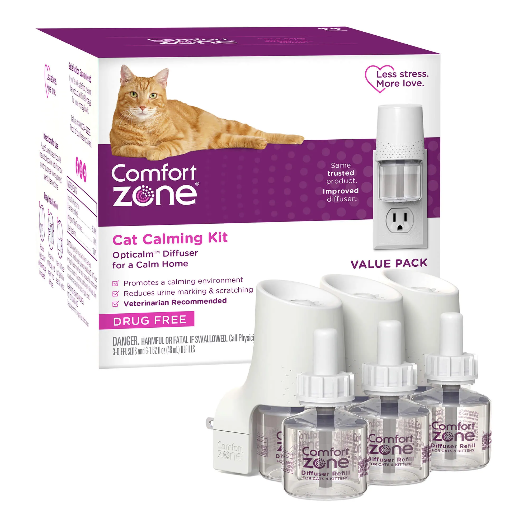 Comfort Zone Cat Calming Diffuser Kit, Cat Pheromones, 3 Diffusers and 6 Refills-48ml, New Formula