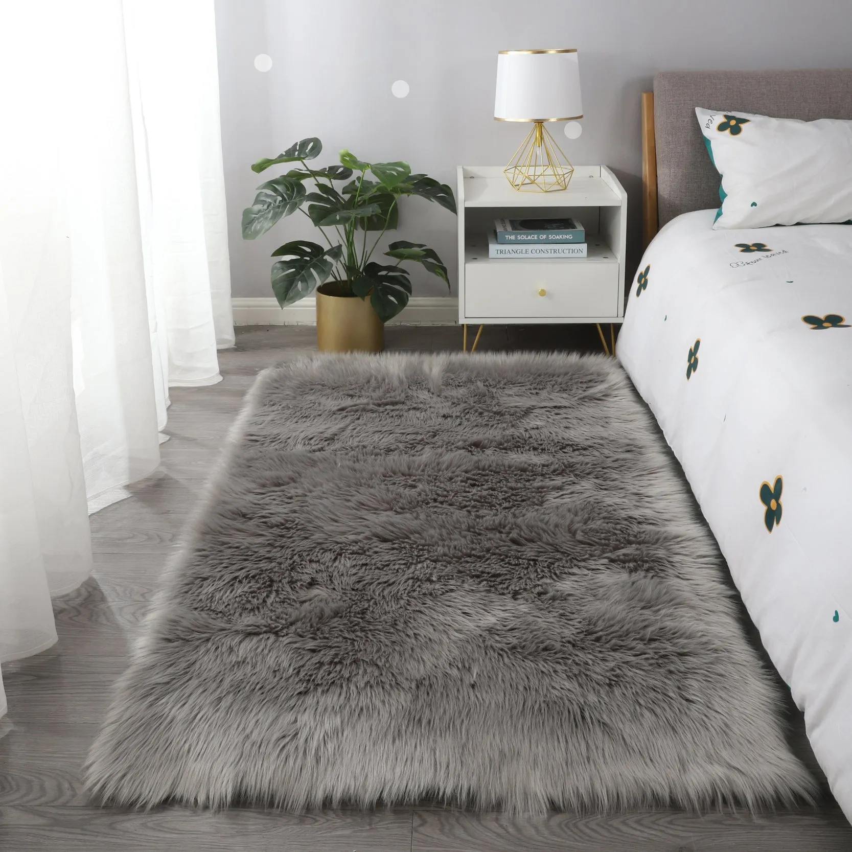 Cozy Ultra Soft Fluffy Faux Fur Light Grey Area Rug