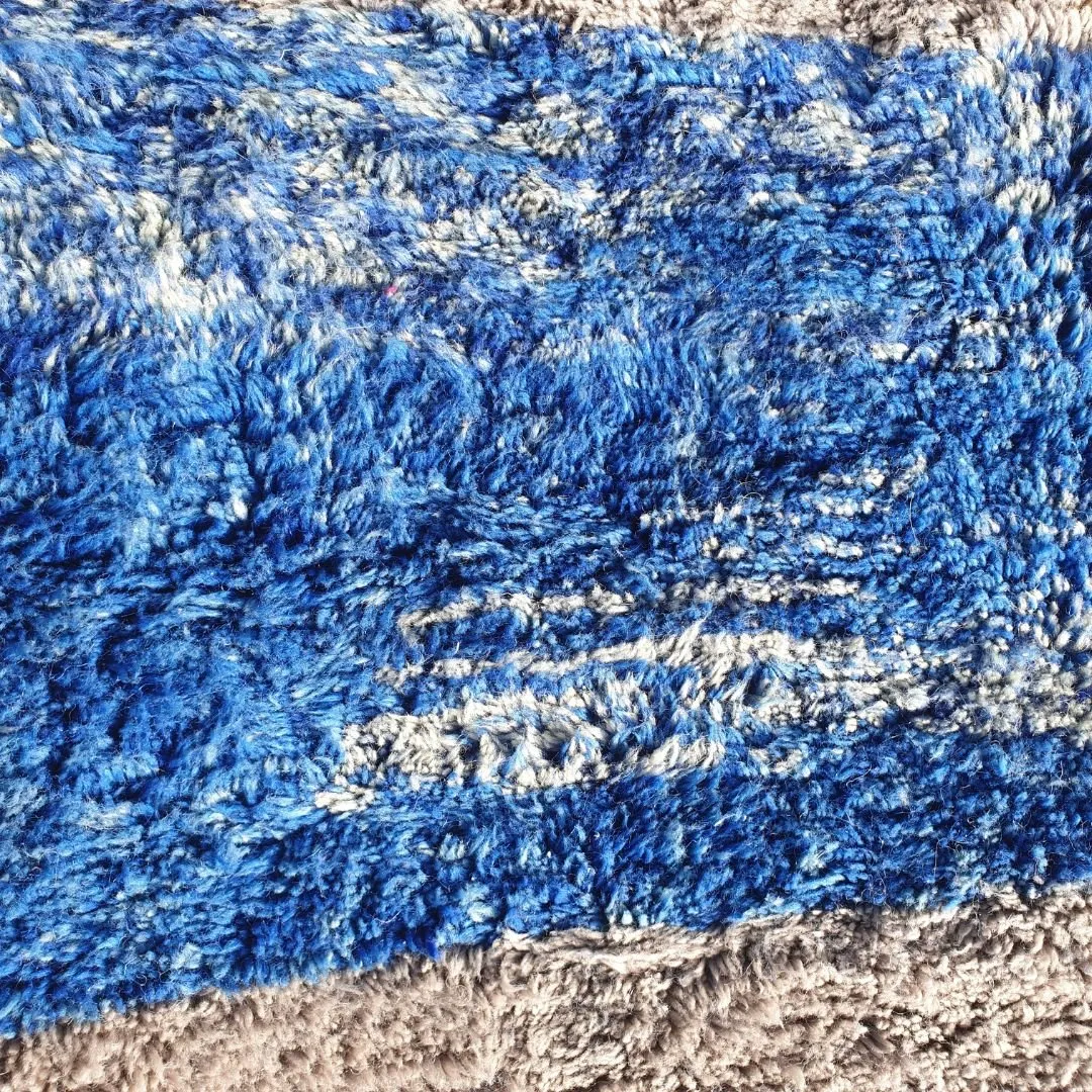 Customized Tinagha | Beni Ourain 7x8 Blue Moroccan Rug Ultra Soft | Handmade Berber Wool Carpet