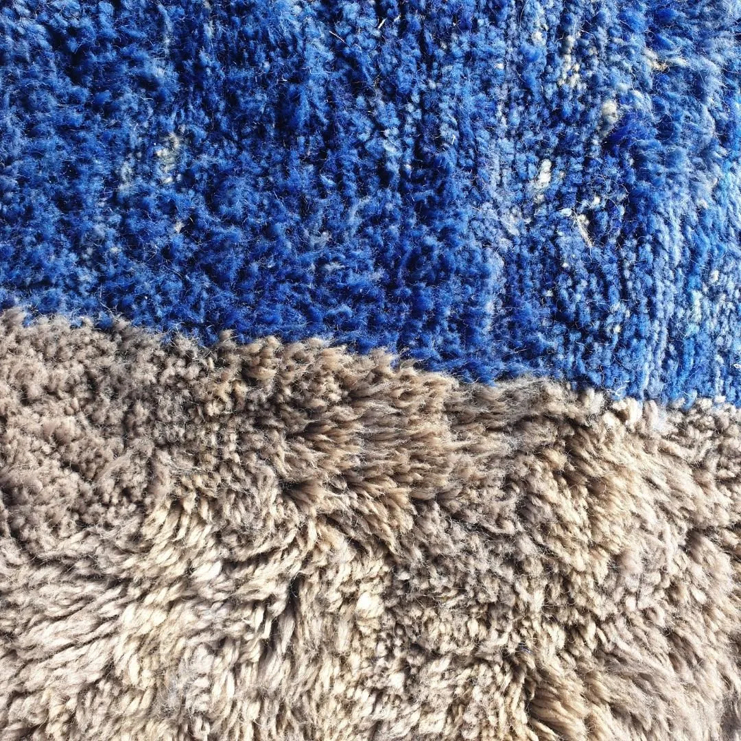 Customized Tinagha | Beni Ourain 7x8 Blue Moroccan Rug Ultra Soft | Handmade Berber Wool Carpet