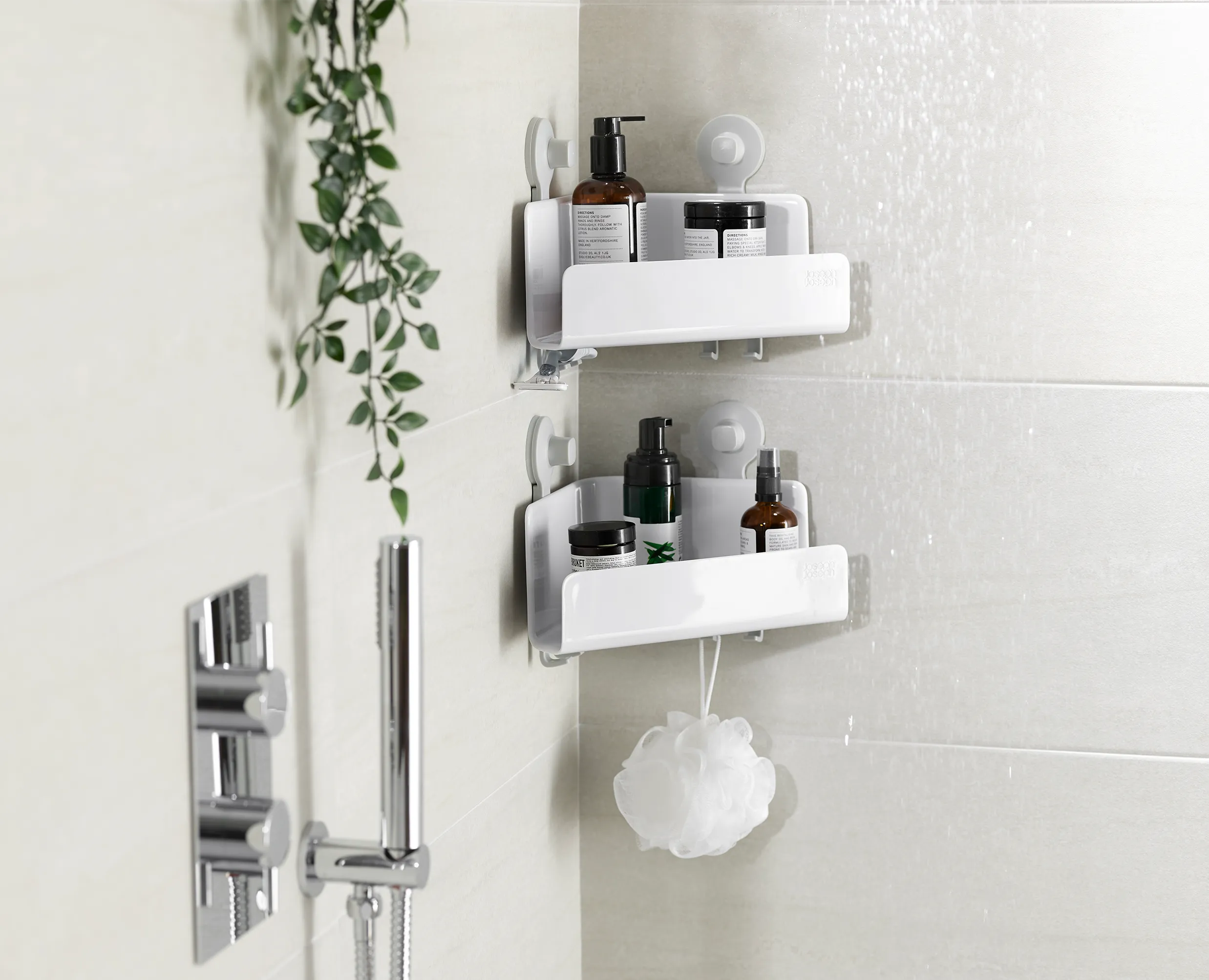 EasyStore™ 2-piece White Corner Shower Shelf Set