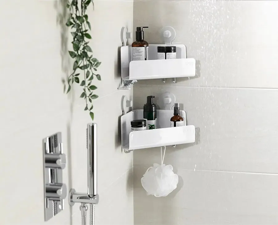 EasyStore™ 2-piece White Corner Shower Shelf Set