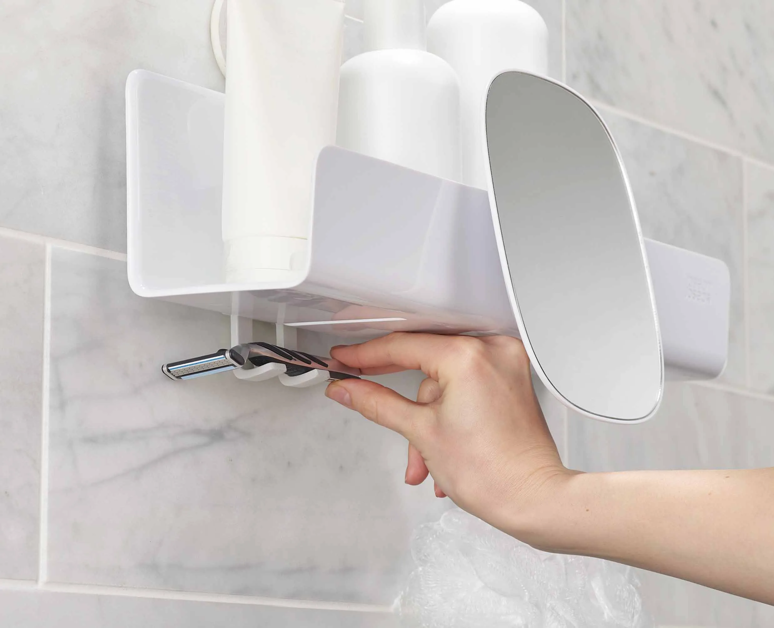 EasyStore™ Large White Shower Shelf with Removable Mirror