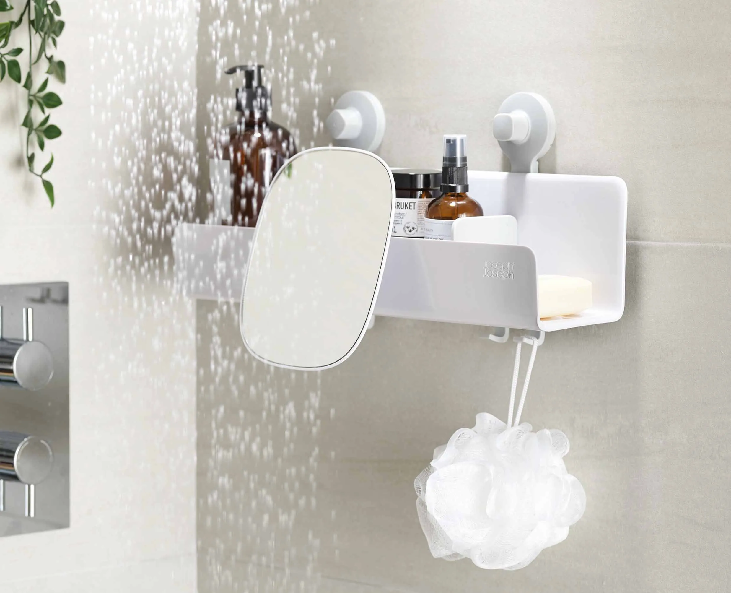 EasyStore™ Large White Shower Shelf with Removable Mirror