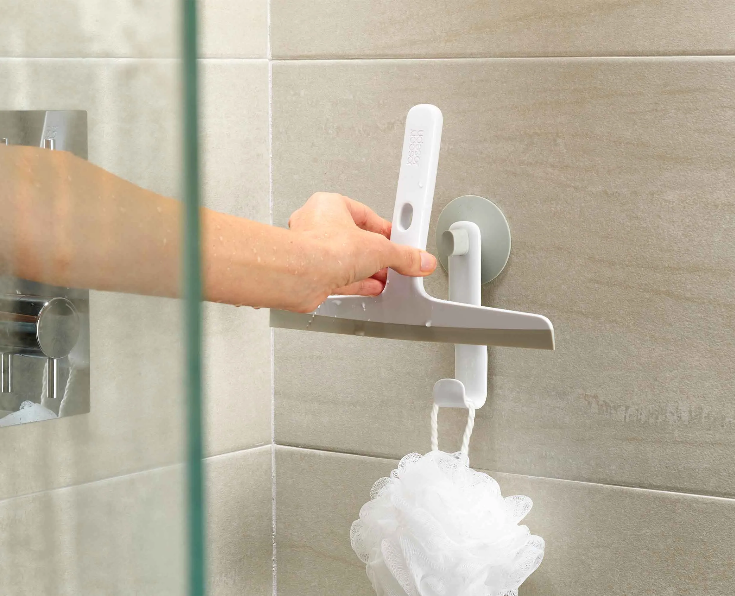 EasyStore™ Light Grey Shower Squeegee with Storage Hook