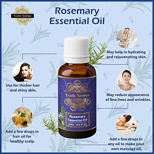 Exotic Aromas Rosemary Oil for Hair Growth,Essential Oil for Skin, Aromatherapy 100% Pure & Natural (15 Ml 15 Ml) Pack of 2