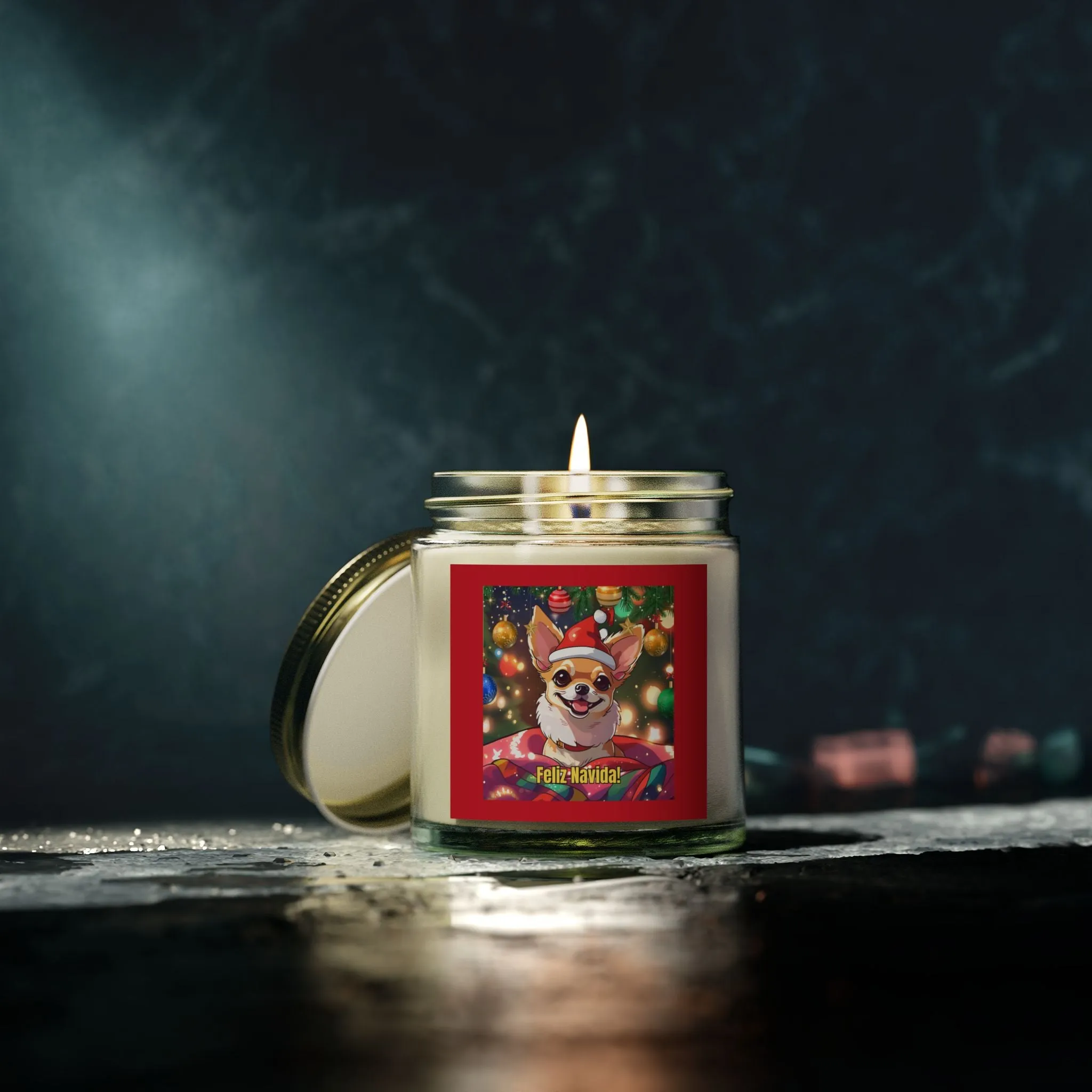 Festive Corgi Scented Candle - Feliz Navidad (4oz & 9oz)