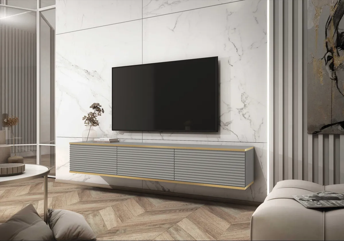 Floating TV Stand ORO 175 SLATS grey