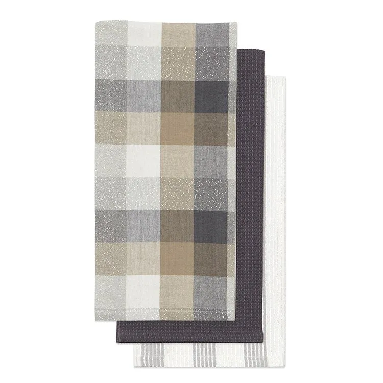 Frosted Check Kitchen Towel Set Of 3 Natural