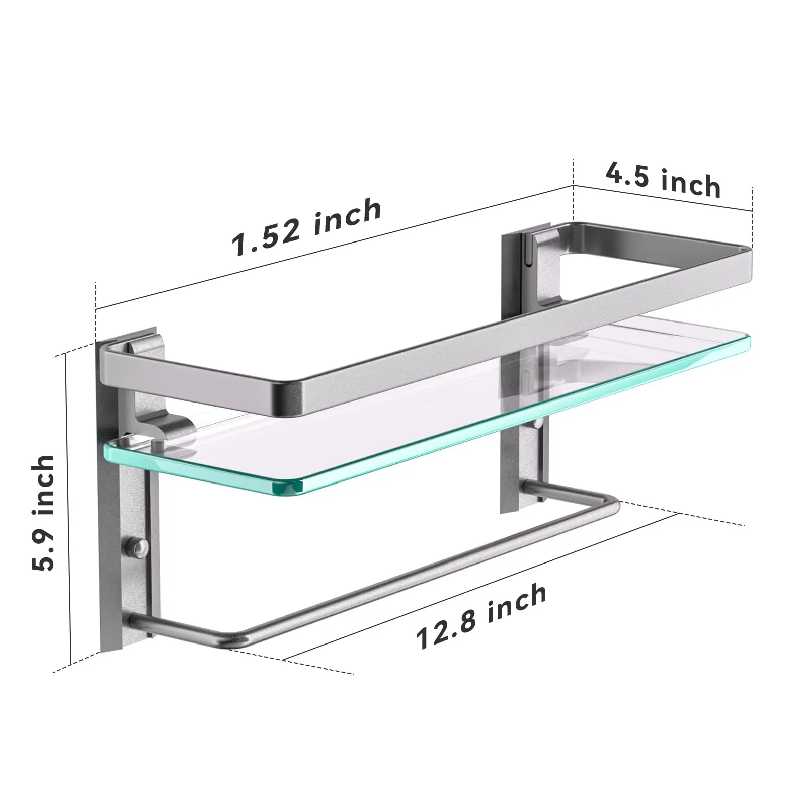 Geekdigg Bathroom Shelf With Towel Bar, Wall Mounted Glass Shower Rack 15.2 By 4.5 Inches